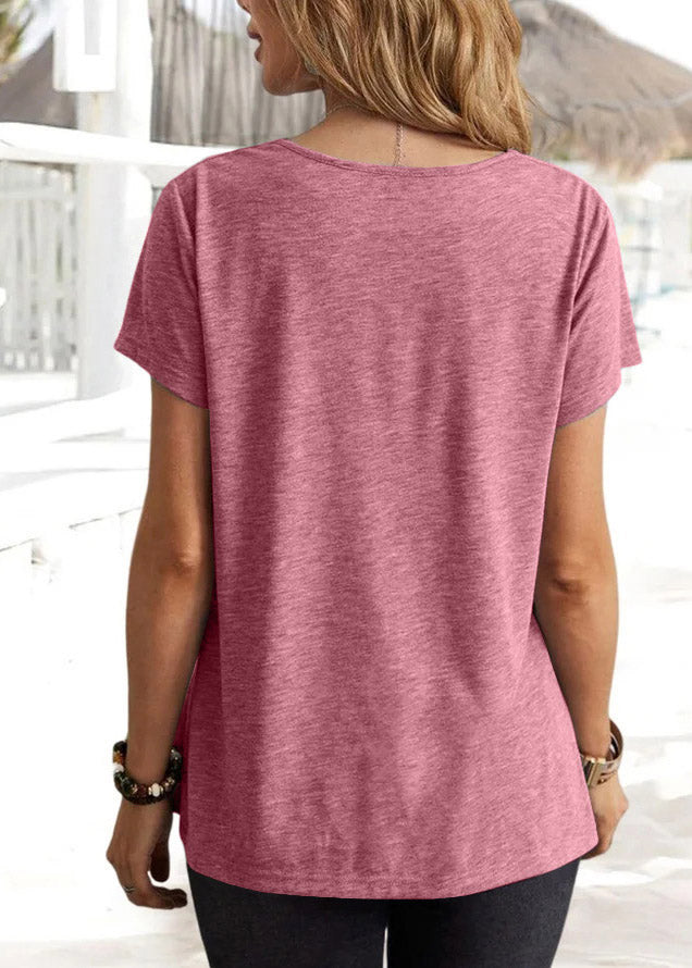 Red Asymmetrical Cozy Top Short Sleeve