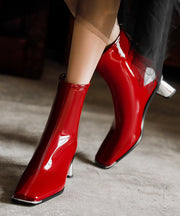 Red Boots Chunky Cowhide Leather Beautiful Soft Splicing