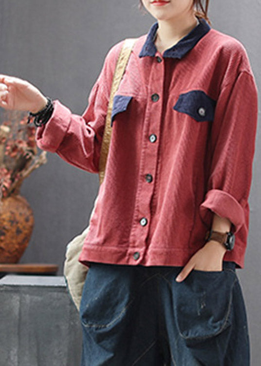 Red Button Lazy Corduroy Coats Long Sleeve