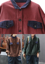 Red Button Lazy Corduroy Coats Long Sleeve