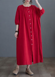 Red Button Maxi Shirts Dresses Summer