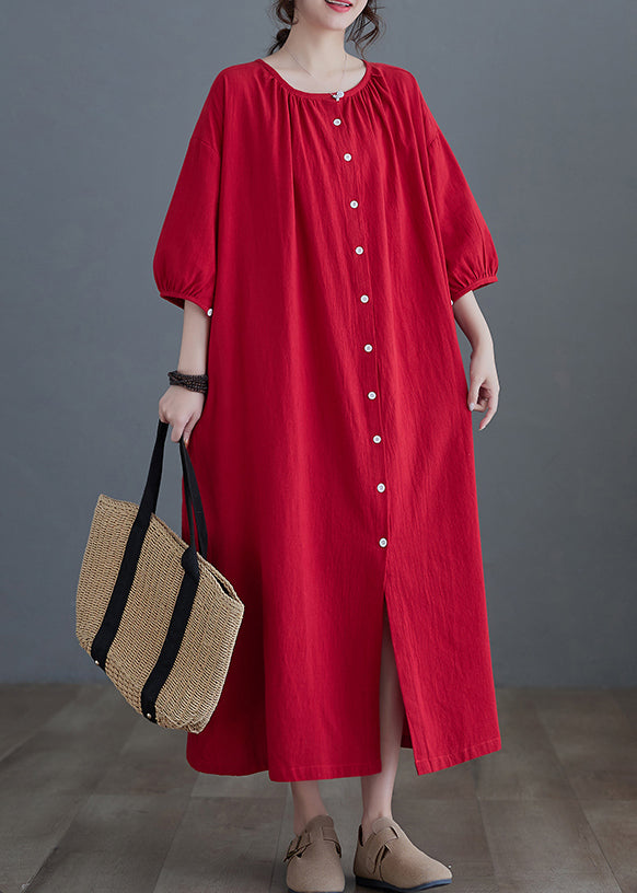 Red Button Maxi Shirts Dresses Summer