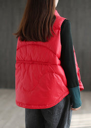 Red Button Pockets Patchwork Duck Down Puffer Waistcoat Zip Up Winter