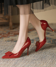 Red Faux Leather Bow Splicing French Pointed Toe High Heels