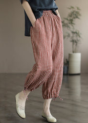 Red Lace Up High Waist Linen Thin Wide Leg Pants