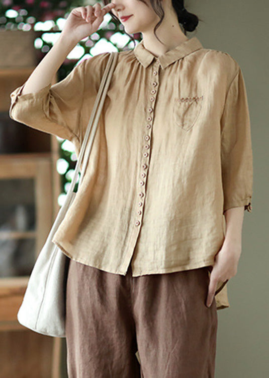 Red Low High Design Solid Linen Shirt Half Sleeve