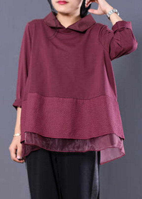 Red Organza Patchwork Sweatshirts Top Fall