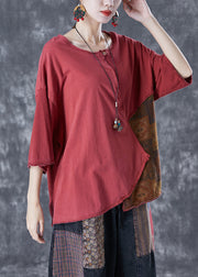 Red Patchwork Cotton Tank Oversized Asymmetrical Summer