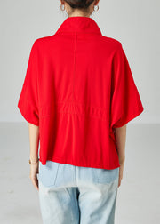 Red Patchwork Cotton Tanks Oversized Side Open Summer