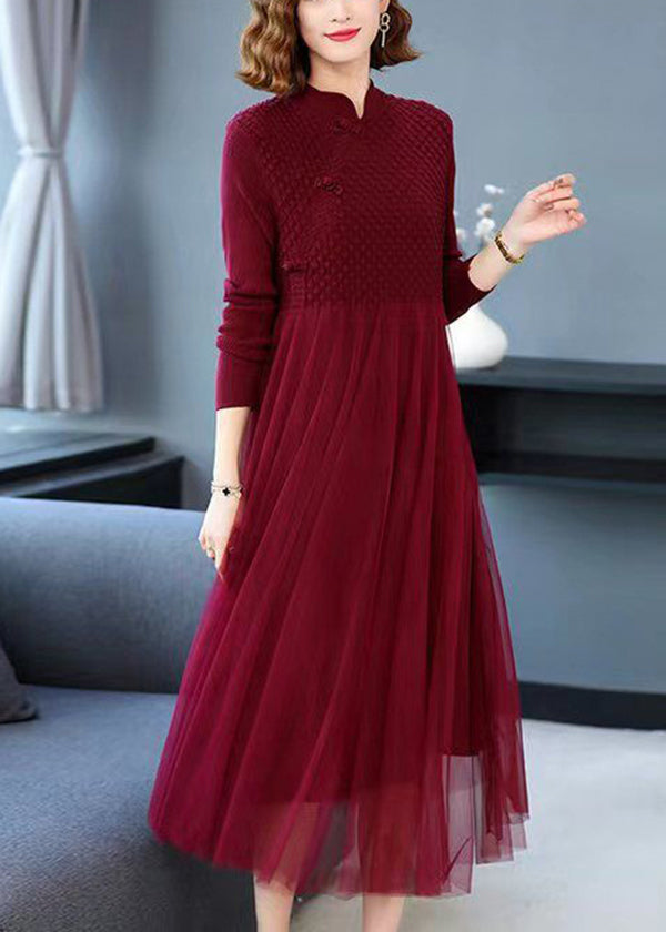 Red Patchwork Tulle Oriental Sweater Dress Exra Large Hem Spring