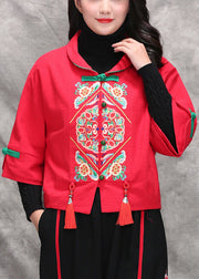 Red Peter Pan Collar Button Coats Long Sleeve