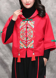 Red Peter Pan Collar Button Coats Long Sleeve