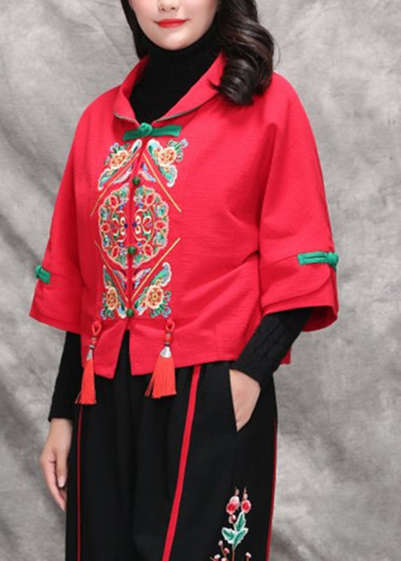 Red Peter Pan Collar Button Coats Long Sleeve