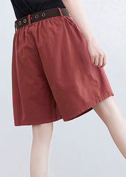 Red Pockets Elastic Waist Wide Leg Shorts