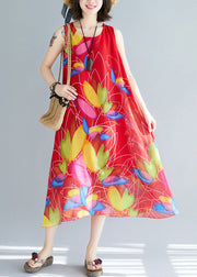 Red Print Chiffon Holiday Dresses O Neck Summer