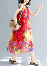 Red Print Chiffon Holiday Dresses O Neck Summer