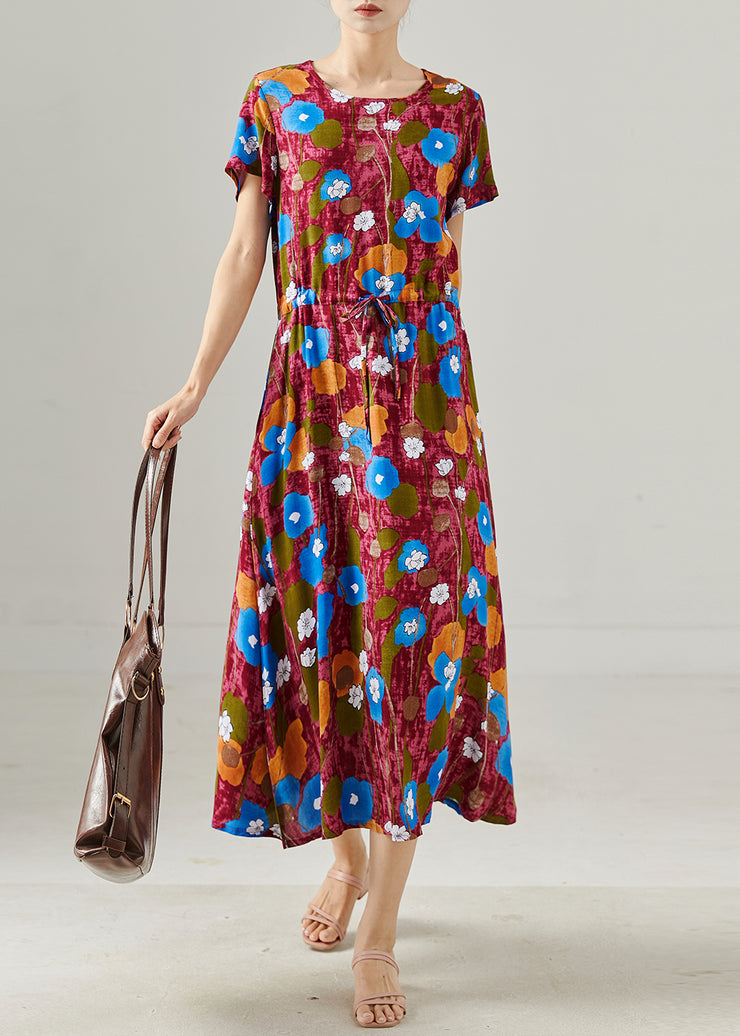 Red Print Cotton Maxi Dresses Cinched Summer