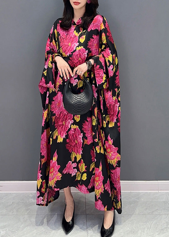 Red Print Cozy Long Dresses Long Sleeve