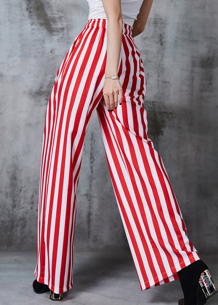 Red Striped Cotton Wide Leg Pants Tasseled Summer