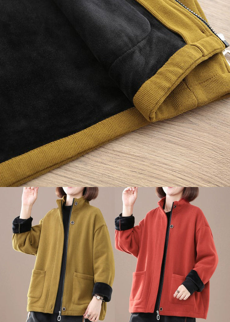 Red Thick Warm Fleece Jacket Zip Up Pockets Winter