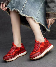 Red Versatile Women Splicing Platform Flat Feet Shoes Cross Strap