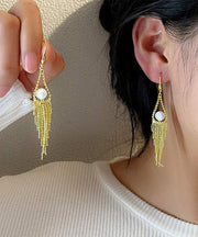 Regular Gold Alloy Pearl Tassel Drop Earrings