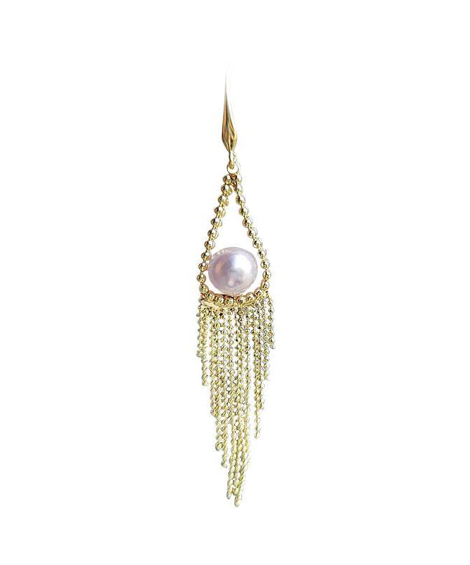 Regular Gold Alloy Pearl Tassel Drop Earrings