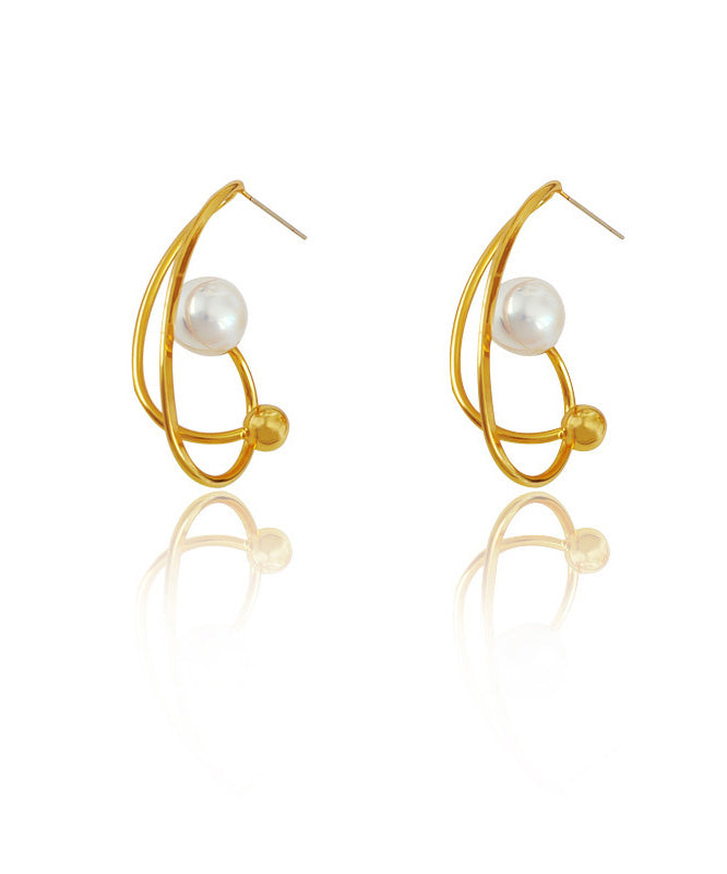 Regular Gold Copper Overgild Pearl Hoop Earrings