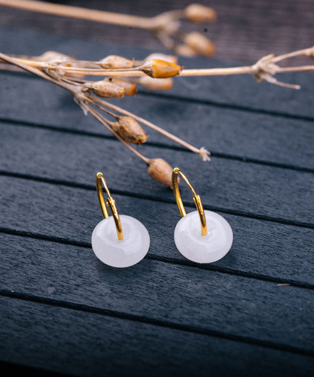 Regular Gold Sterling Silver Jade Ping Buckle Hoop Earrings