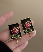 Regular Gold Sterling Silver Overgild Rose Drip glaze Stud Earring