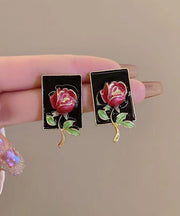 Regular Gold Sterling Silver Overgild Rose Drip glaze Stud Earring