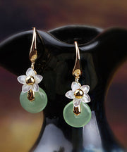 Regular Green Jade Shell Flower Drop Earrings