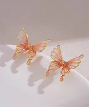 Regular Orange Copper Resin Butterfly Stud Earrings