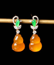 Regular Orange Sterling Silver Overgild Zircon Jade Gourd Drop Earrings