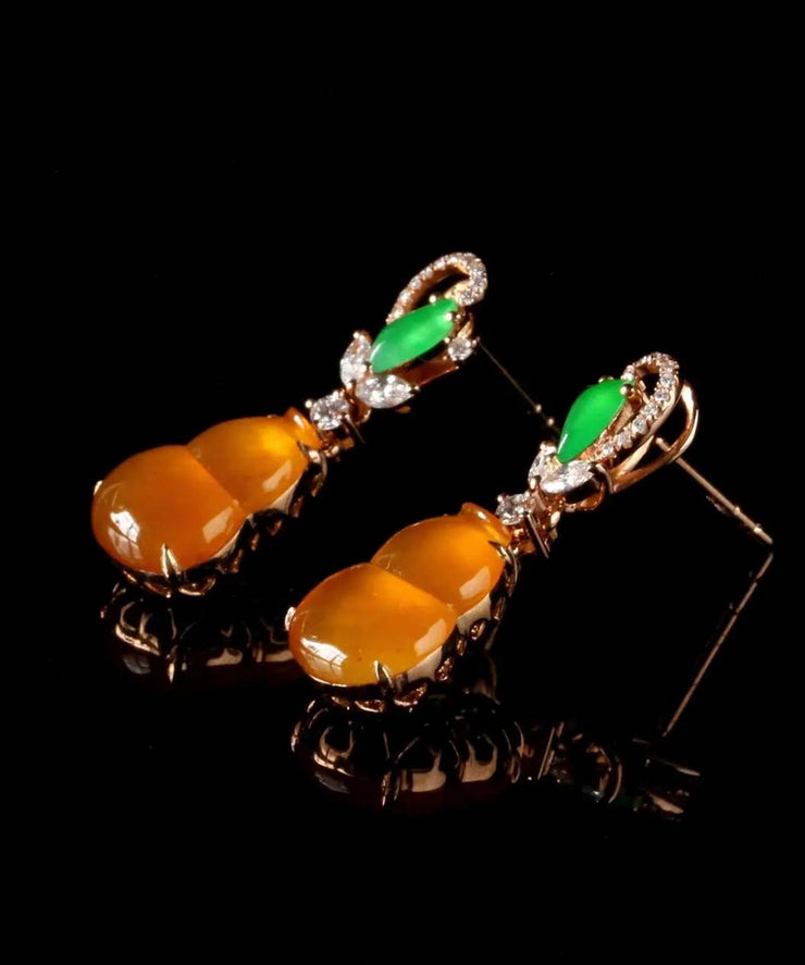 Regular Orange Sterling Silver Overgild Zircon Jade Gourd Drop Earrings