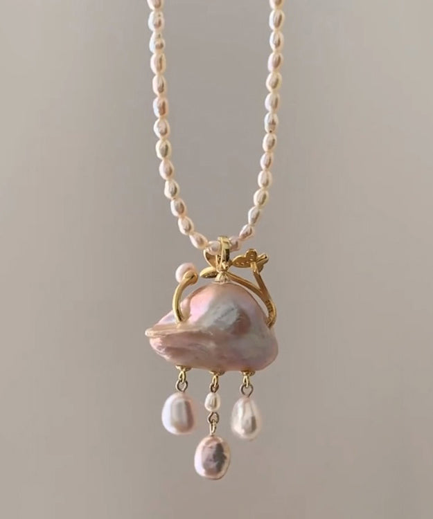 Regular Pink Pearl Flaky Clouds Tassel Pendant Necklace