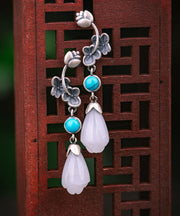 Regular Silk Sterling Silver Inladi Pearl Turquoise Drop Earrings