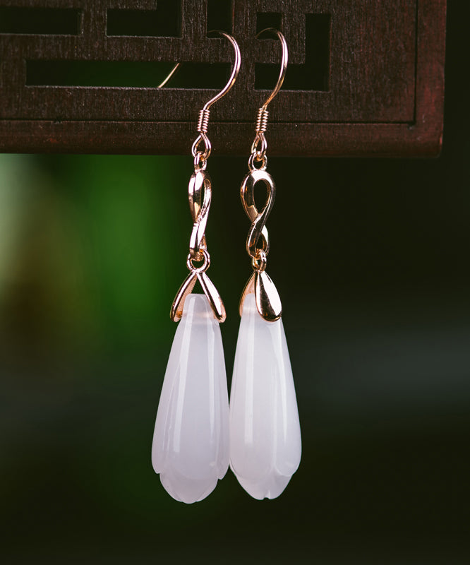 Regular Silk Sterling Silver Magnolia Flower Tassel Drop Earrings