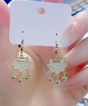 Regular Silk Sterling Silver Overgild Zircon Tassel Little Lock Drop Earrings