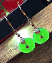 Regular Spinach Green Sterling Silver Inlaid Jade Drop Earrings