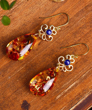 Regular Sterling Silver Overgild Inlaid Gem Stone Amber Drop Earrings