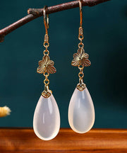 Regular White Ancient Gold Chalcedony Water Drop Drop Earrings