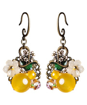 Regular Yellow Copper Pearl Coloured Glaze Oil Drip Floral Drop Earrings