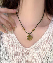 Retro Blackish Green Hand Knitting Resin Ping Buckle Pendant Necklace