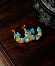 Retro Blue Overgild Agate Pearl Enamel Dragon Shaped Hoop Earrings