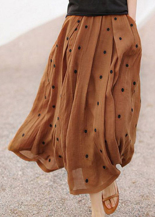 Retro Coffee Dot Print Pockets Linen Skirt Summer