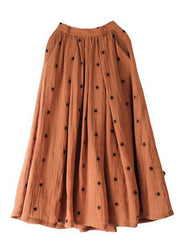 Retro Coffee Dot Print Pockets Linen Skirt Summer