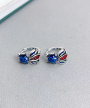 Retro Colorblock Sterling Silver Enamel Koi Carp Hoop Earrings