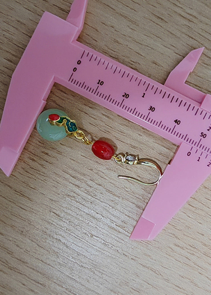 Retro Coral Catenation Zircon Fine Jade Drop Earrings