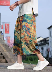 Retro Dragon Printed Oversized Men Wide Leg Pants Summer